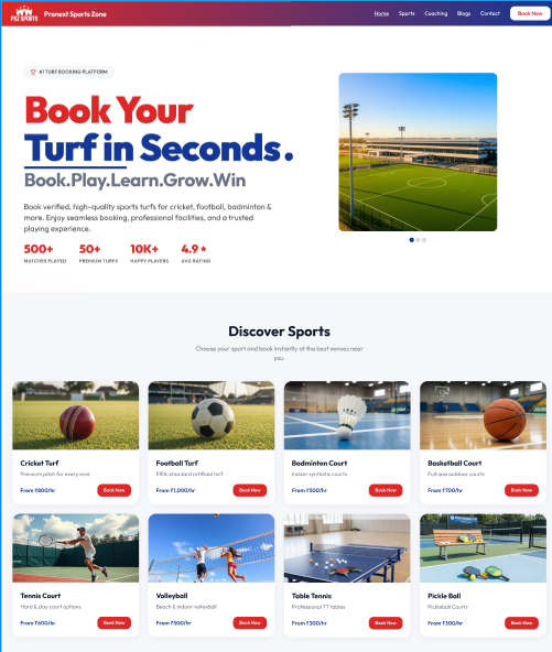 Pronext Sports Zone turf booking website
