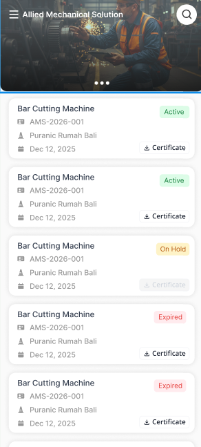 Allied customer app with equipment certificates
