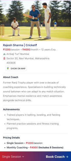 Pronext Sports Zone coach booking app